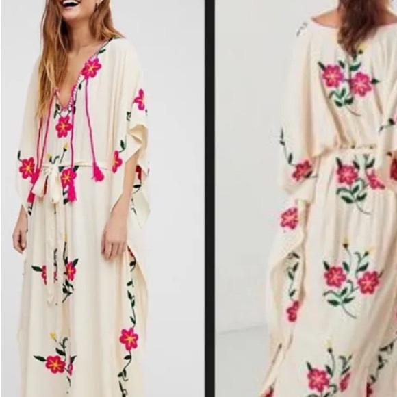 Spell - SAYULITA EMBROIDERED KAFTAN IN CREAM - NWT - M/L - Picture 4 of 14